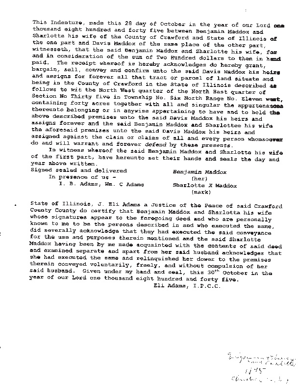 A Christian County, Kentucky, deed book from 1845 provides evidence of the marriage of Benjamin (III) and Charlotte.